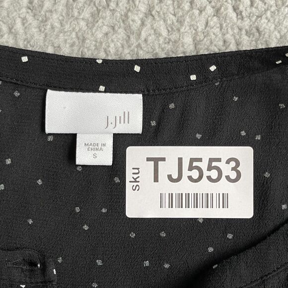 J. Jill Pure Jill Blouse Top Women Size S Black Polka Dot 100% Rayon Button Up - Picture 2 of 13